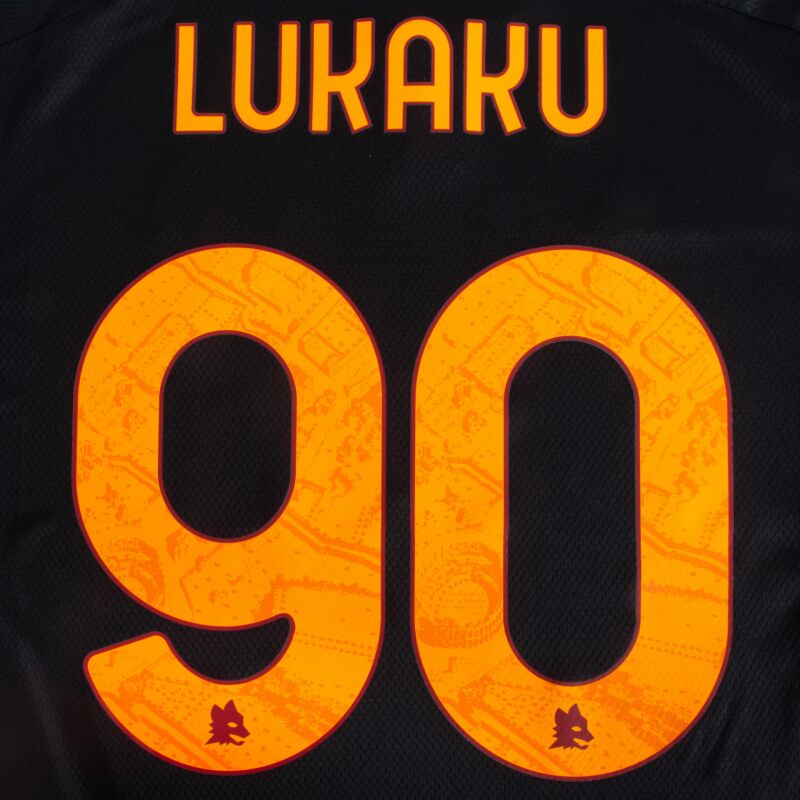 Camisa AS Roma 3rd Lukaku n° 90 Patrocinador SPQR 2023-2024 (impressão oficial)