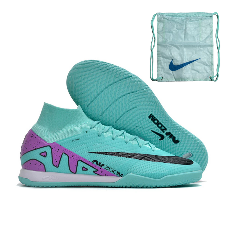 Chuteira Nike Air Zoom Mercurial Superfly 9 Elite Futsal Azul Rosa + Brinde