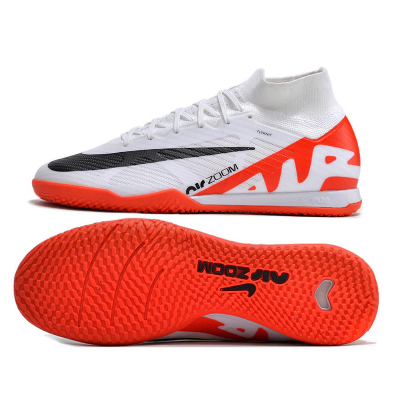 Chuteira Nike Air Zoom Mercurial Superfly 9 Elite Futsal Branca e Laranja