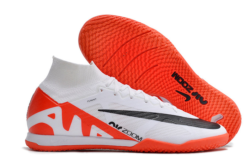 Chuteira Nike Air Zoom Mercurial Superfly 9 Elite Futsal Branca e Laranja